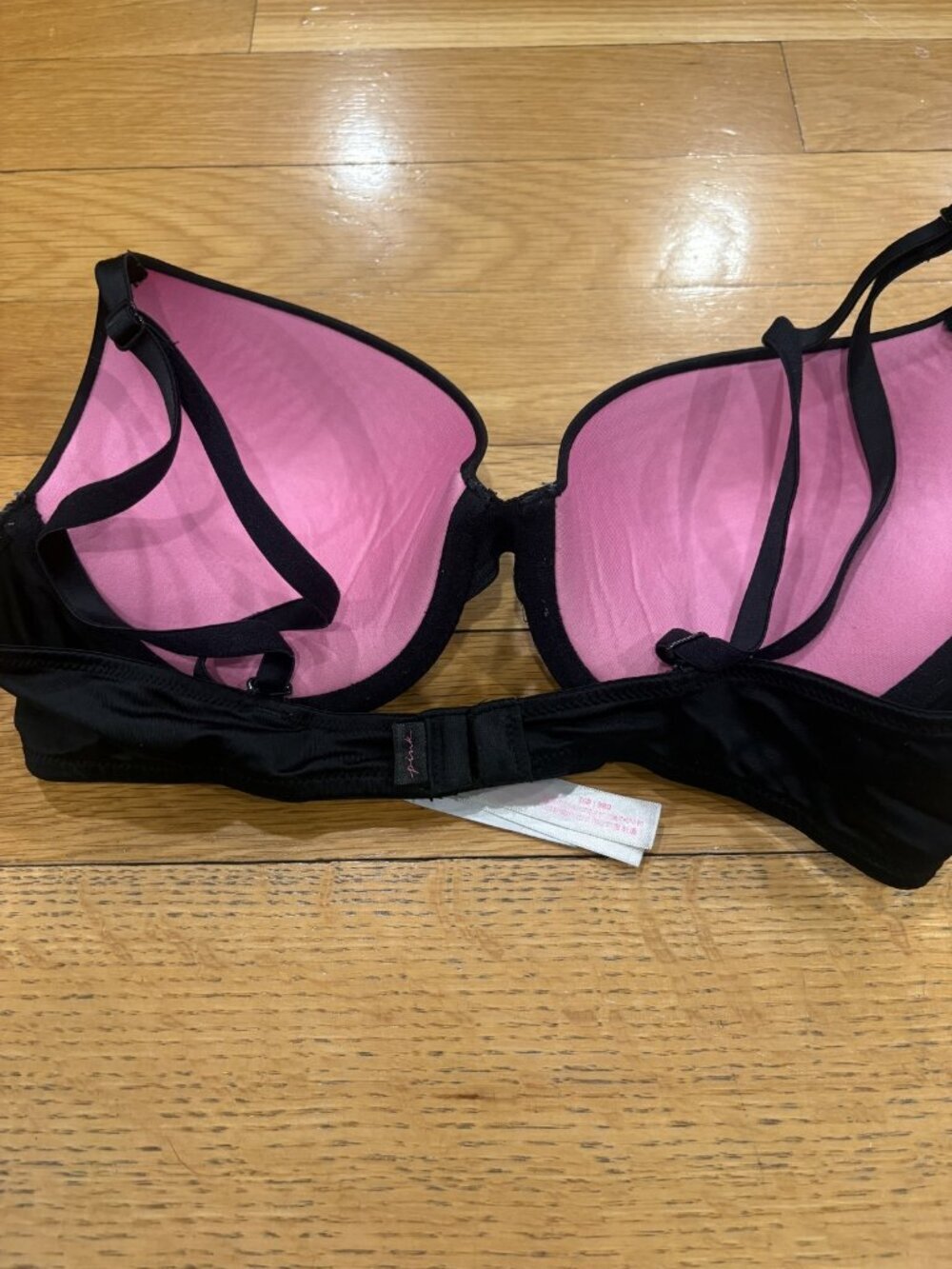 Pink Size 36B Women's Black Push-Up Bra with Pink Lining - Underwire Support - Picture 2 of 4